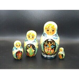 VTG Vintage Zagorsk Hand-Painted Matryoshka Russian Nesting Doll - Set Lot of 4